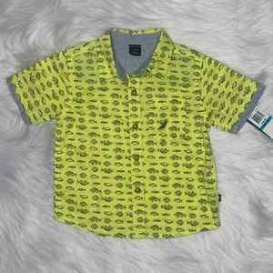 SOLD! Yellow Nautica Button Up Short Sleeve Shirt Fish Pattern